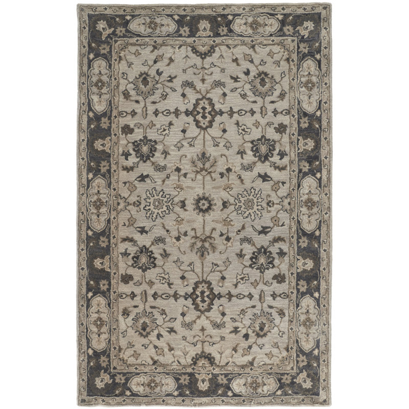 Tapis oriental gris en laine / coton touffeté à la main Josalyne, Rectangulaire 2 pi x 3 pi