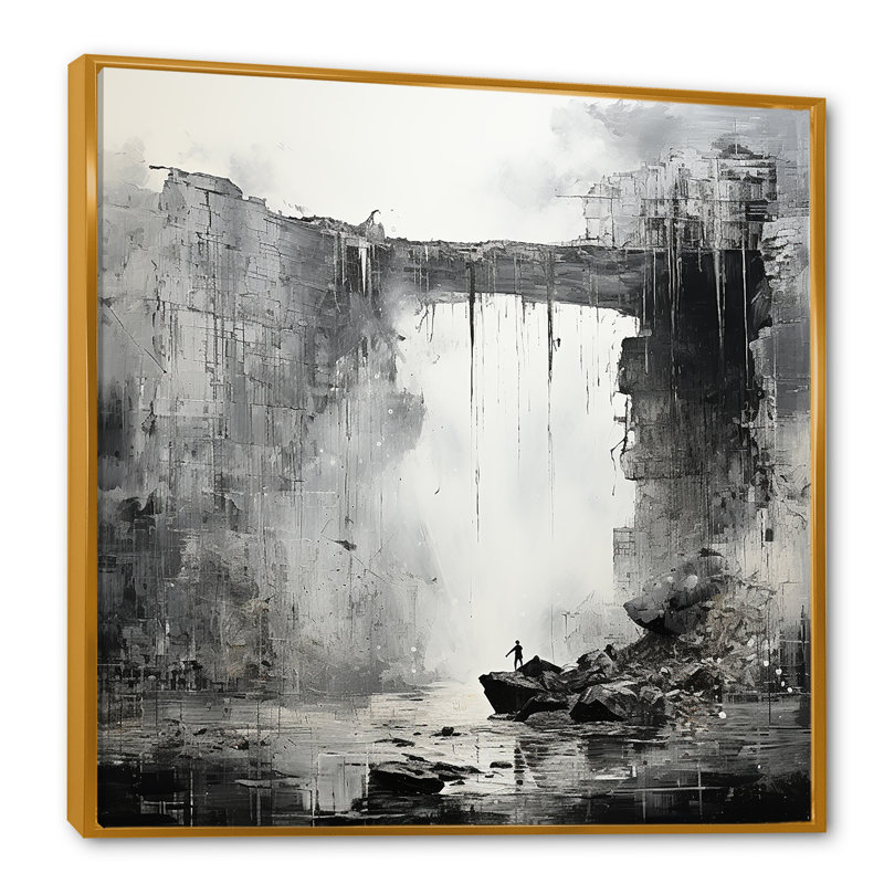 Adventourous Waterfall Caves sur impression sur toile, Cadre flottant doré, 16" H x 16" W
