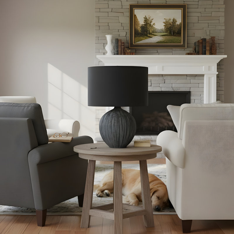 Lighting, 23 po, lampe de table, céramique noire, abat-jour noir, contemporain