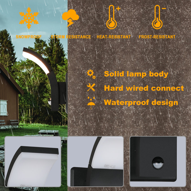 Saliha Wall Light Outdoor PIR Sensor LED Wall Mount Lamp Arc Wall Sconce Lighting with Motion Sensor, Black