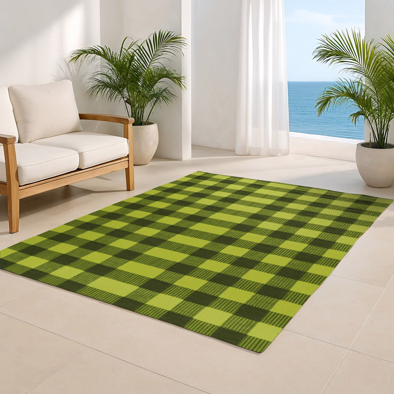 Tapis d'intérieur et d'extérieur à carreaux vert, Rectangulaire 8 pi x 10 pi