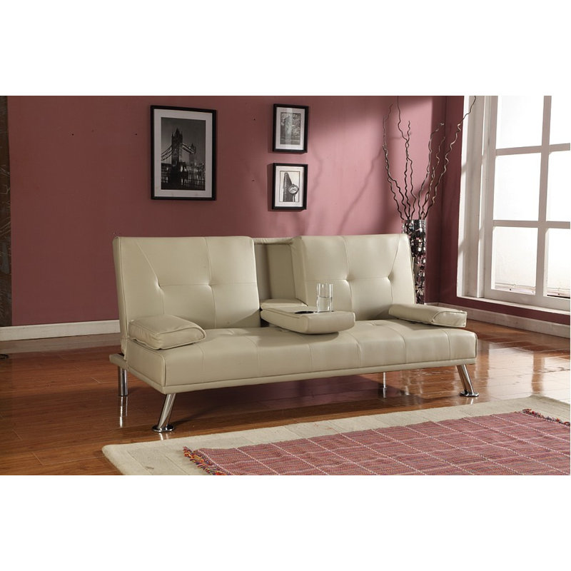 Comerford 3 Seater Faux Leather Sofa Bed, Cream, 51cm H x 165cm W x 75cm D