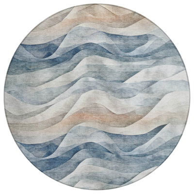 Arionelle Blue Washable Indoor-Outdoor Rug - LOOMLAN