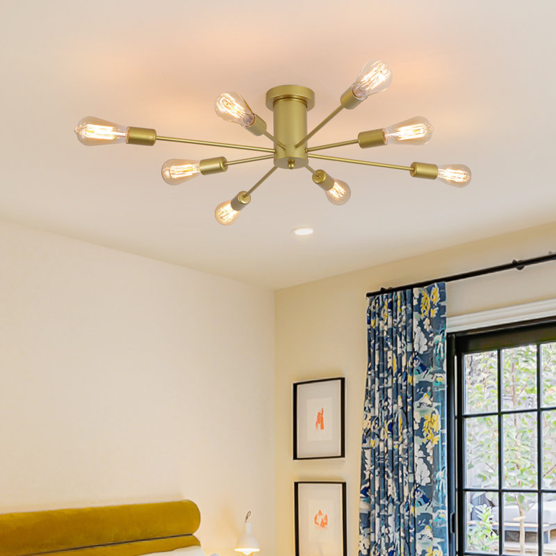 Plafonnier Spoutnik semi-encastré 8 lumières Jacobson pour salon et chambre à coucher, Or