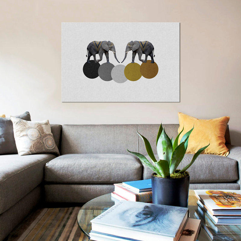 « tribal éléphants », impression sur toile, H 40 po x l 60 po x P 1,5 po, Toile tendue, Pas de tapis