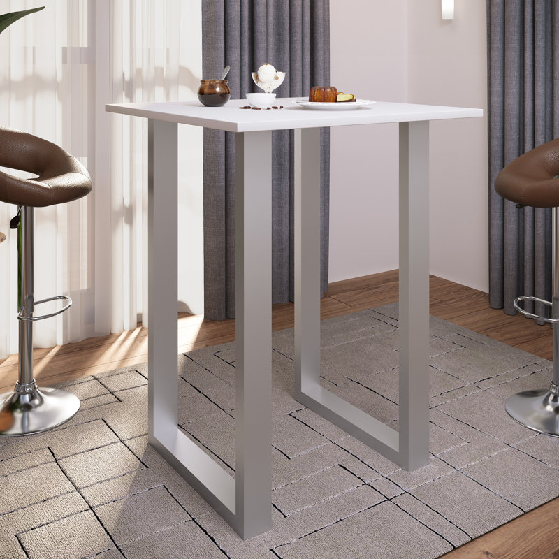 Xona 80 x 50cm Bar Table, Matt brushed nickel, Natural, 102cm H x 80cm W x 80cm D