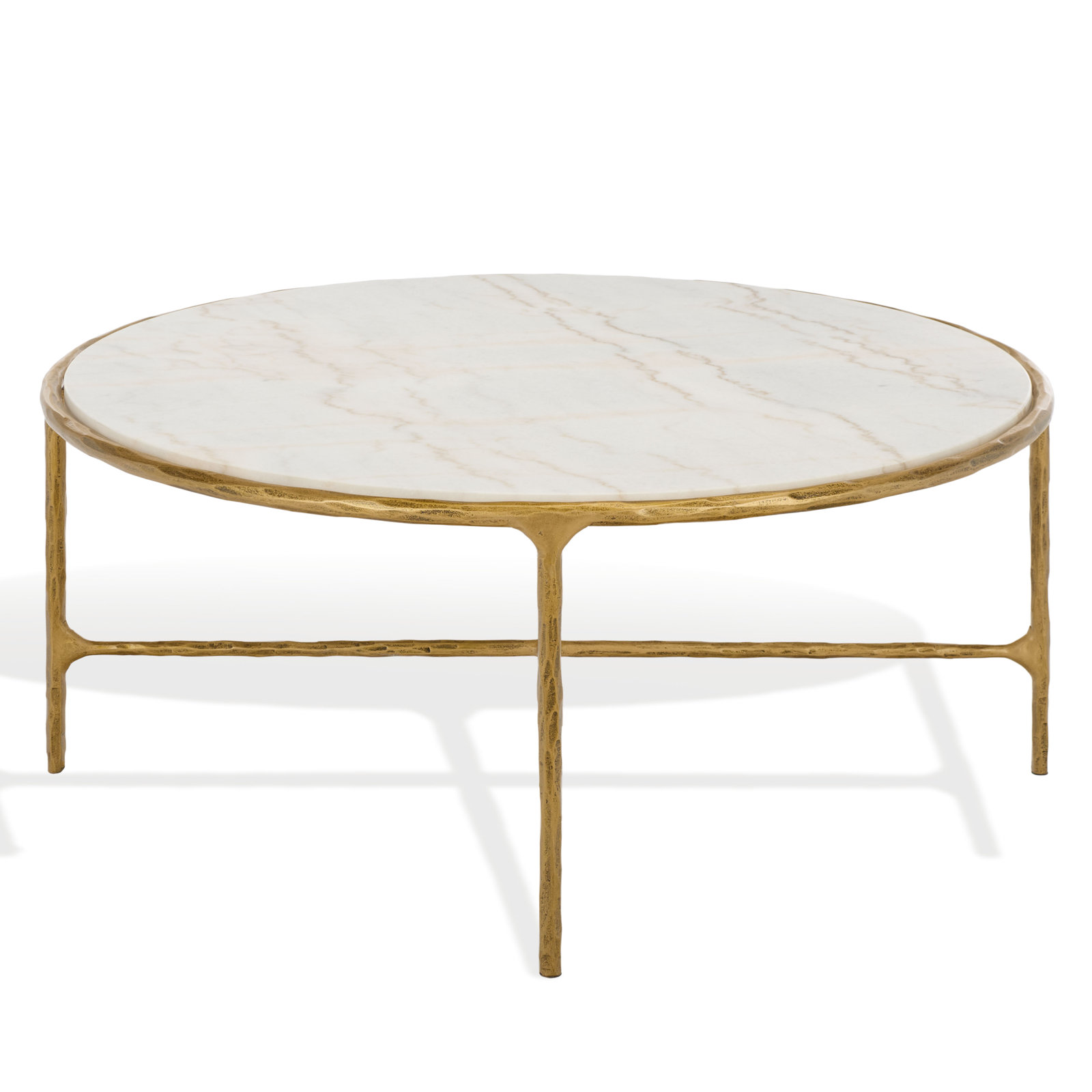 Evelynn 4 Legs Coffee Table, Brass, Marble, White Marble