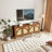 59.9"W Mid-Century Modern TV Stand With Charging Station And Adjustable Shelves, TV Console With 4 Rattan Storage Cabinets For TVs Up To 65"