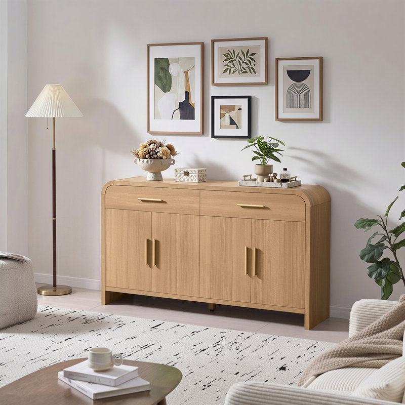 Elegant Arched 2-Drawer Cabinet: Versatile 3-In-1 Media Console, Sideboard & Dresser, Oak
