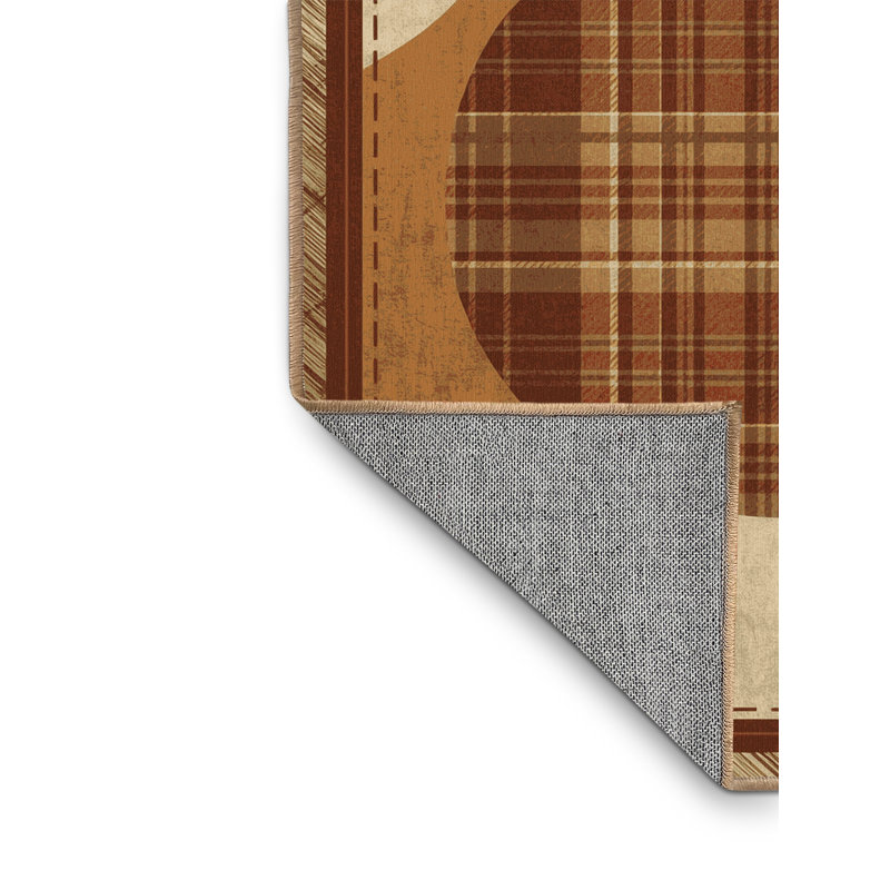 Tapis brun écossais à cornemuse lavable à la machine Osnas - reliure brun clair, 7 x 10