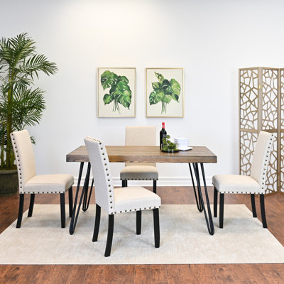 5 Dining With Hairpin Design Table And 4 Chairs, Dark Brown Rustic Style : Legged For Area