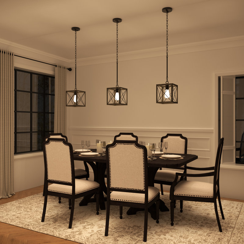 1 - Light Kitchen Lantern Square/Rectangle Pendant UL Certified, Weathered Walnut