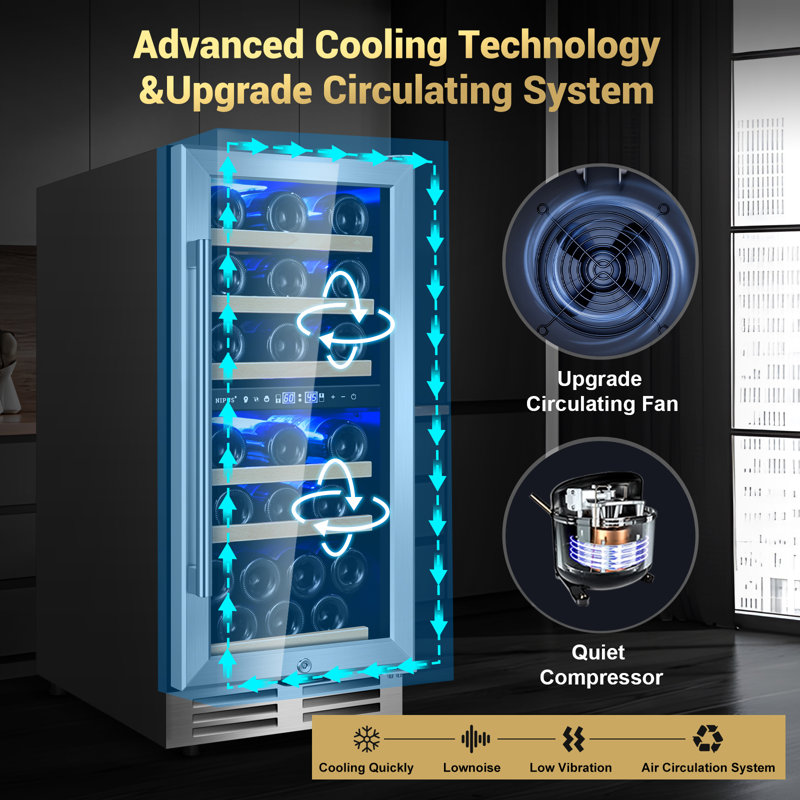 14.96 Inch 30 Bottle Dual Zone Wine Refrigerator Mini Wine Cooler Built-in and Freestanding with Built-In Light and 2 Type Handle Classic Series