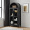 Une armoire de rangement arquée haute avec une lampe, une armoire de rangement en bois de style rétro moderne avec des cloisons en verre réglables