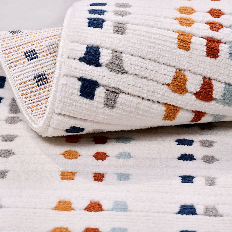 Abstract Cream Machine Washable Non-Slip Area Rug, Rectangle 6'7" x 9'11"