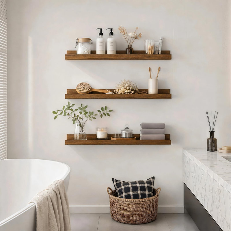 Étagères murales flottantes de 61 cm (24 pouces) de long, ensemble de 5 avec rebord, brun