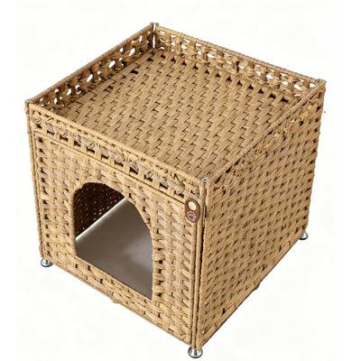 Enceinte de robot pour litière pour chat, pour placer un robot à litière 3/4, ramasse-litière en rotin tissé à la main pour bac à litière automatique, nature