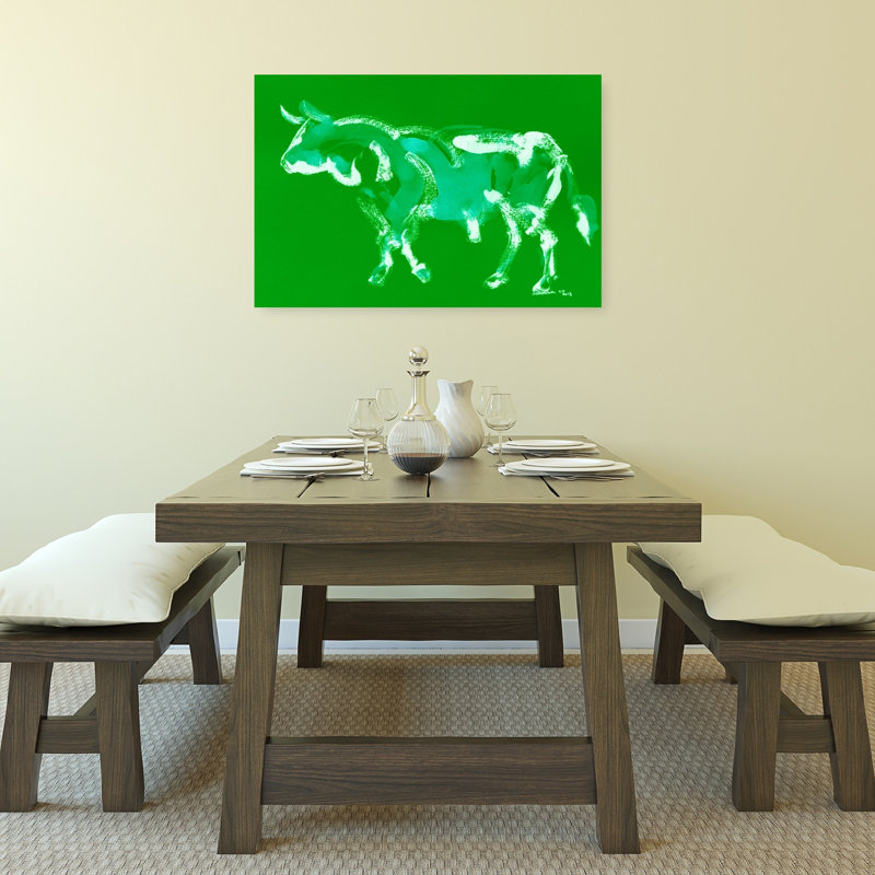 «Green Abstract Cow», reproduction d'art mural contemporain contemporain, paysage de cheval, 24" H x 36" W