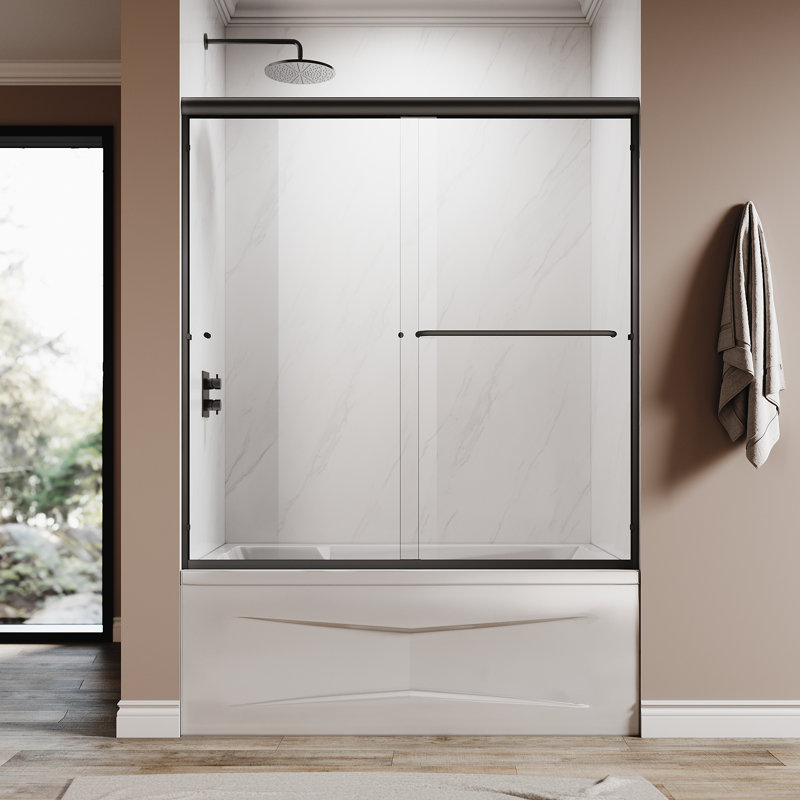 60Tub 58.5-60“ W x 62” H Bypass Tub Door with 1/4“ (6mm) Tempered Glass and Double Sliding Doors, Matte Black