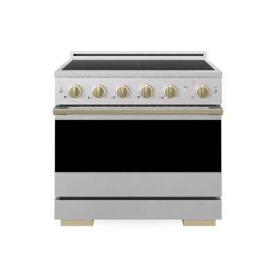 ZLINE Autograph 36 in. Satin Stainless Marino Induction Range with 5 Elements and Bronze Accents