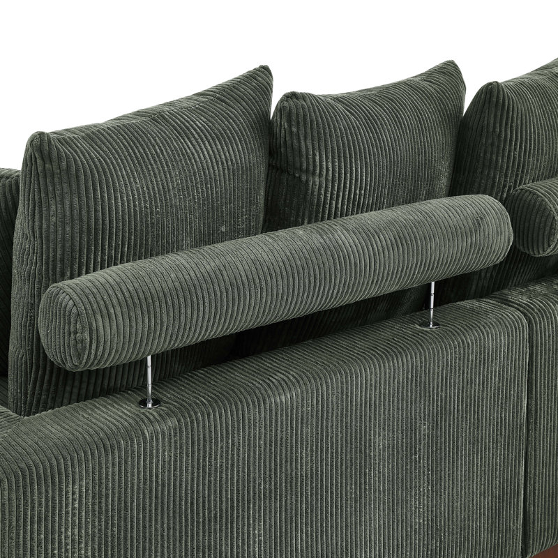 Canapé modulaire contemporain rembourré avec repose-pieds surdimensionné, Bleu gris, 34" H x 122" L x 39.5" D