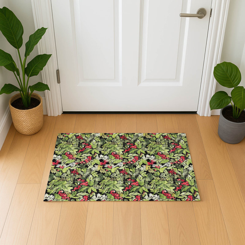 Premium Machine Washable Dockside AMF1816 Watercolor Mistletoe Berry Rug, Rectangle 1'8" x 2'6"
