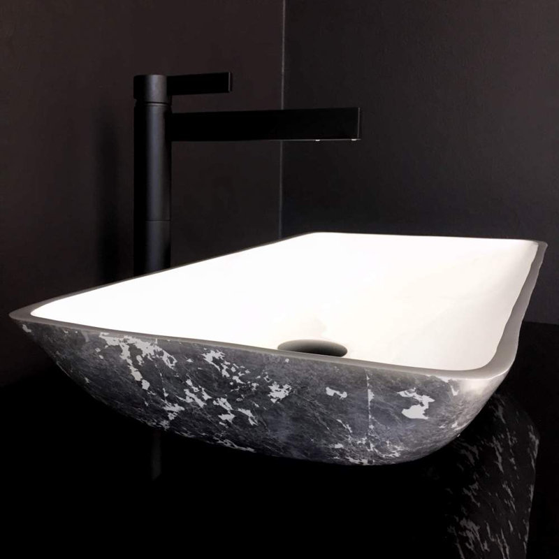 Nek 24.41'' L Bathroom Sink, White Silver