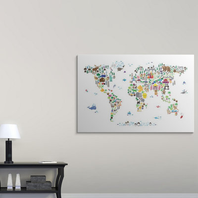 «Animal Map Of The World» par Correen, impression sur toile tendue