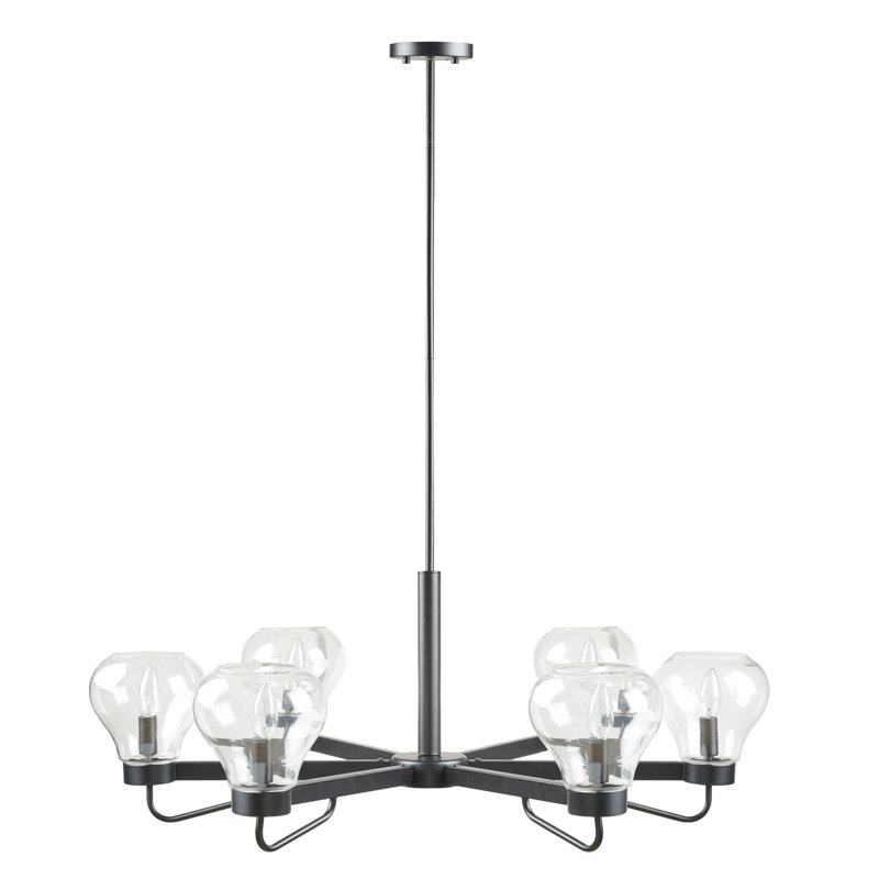 Lustre Devon noir à 6 lumières avec abat-jour en verre en forme de bol
