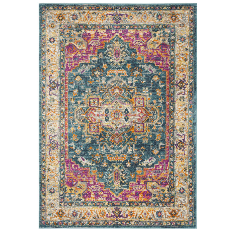 Tapis oriental bleu / rose Felty, Rectangle 5 pi 1 po x 7 pi 6 po
