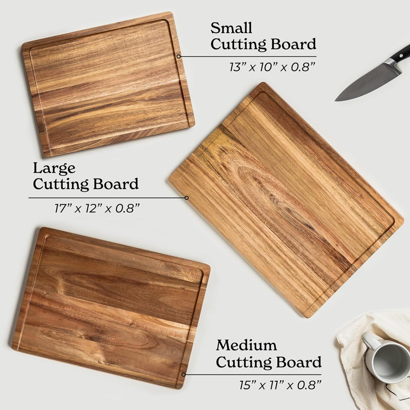 Ensemble de 3 planches à découper en bois d'acacia pour la cuisine