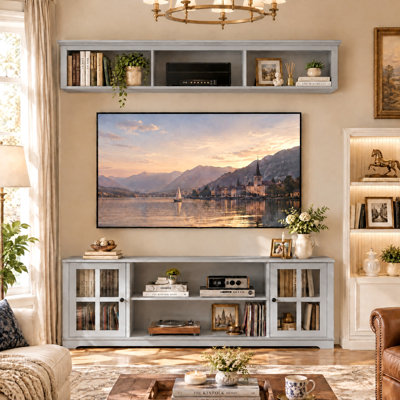 68.1" W 2-Piece TV Stand for TVs up to 65" with Wall-Mounted Bridge and Adjustable Shelves