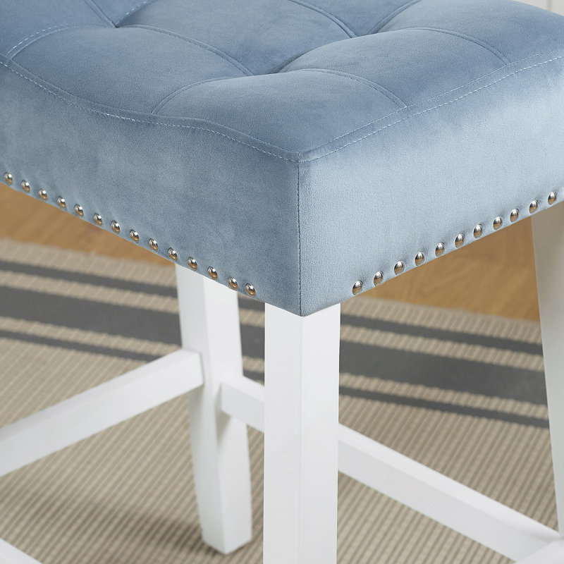 Ensemble de 2 tabourets à hauteur de comptoir en velours Morovo, Bleu
