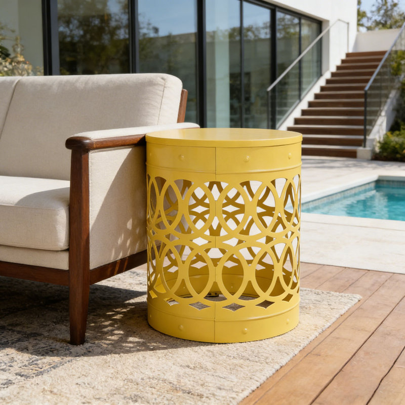 Table de bout d'extérieur en métal, Jaune, 1