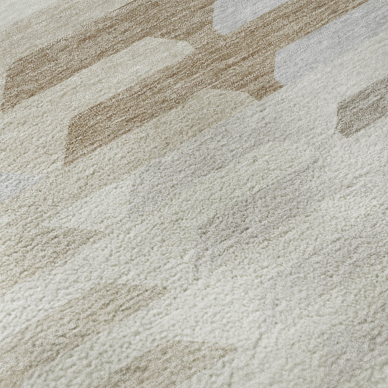 Premium Machine Washable Mayfield AMF2328 Geometric Rug, 2'3" x 7'6" Runner, Ivory