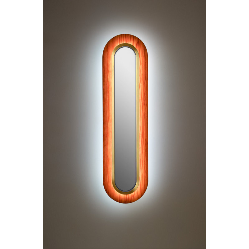 Lens 1 - Light LED Flush Mounted Sconce, Natural Cherry, Gold, 30.7" H x 8.7" W x 1.8" D
