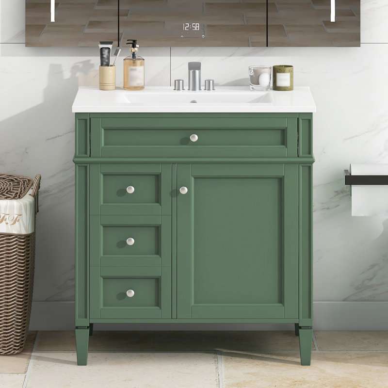 Meuble-lavabo simple avec lavabo supérieur, 30", Bleu marine / or
