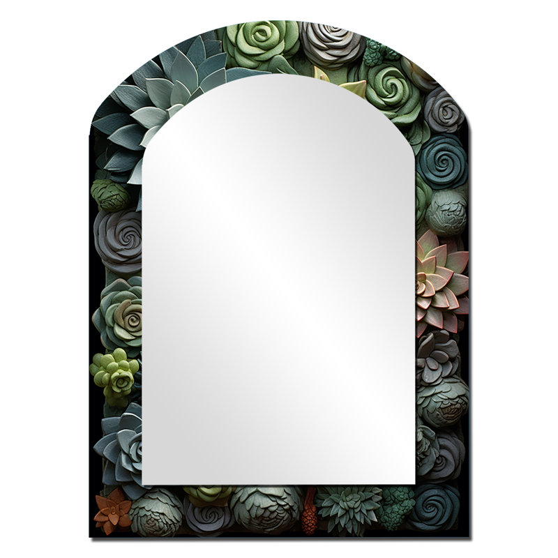 «Green Succulents Natures Sculptures», miroir mural asymétrique, 34 po x 25 po