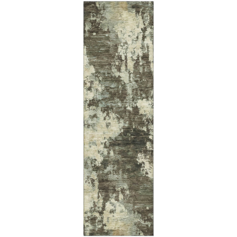 Premium Machine Washable Mayfield AMF2066 Abstract Rug, 2'3" x 7'6" Runner, Brown