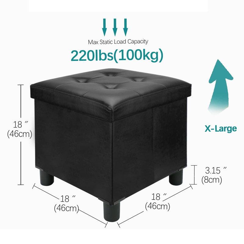 Repose-pieds cubique avec rangement 18 pouces, Noir