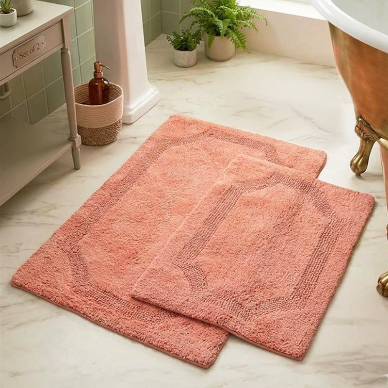 Reversible solid set of 2 peach bath mat, Peach