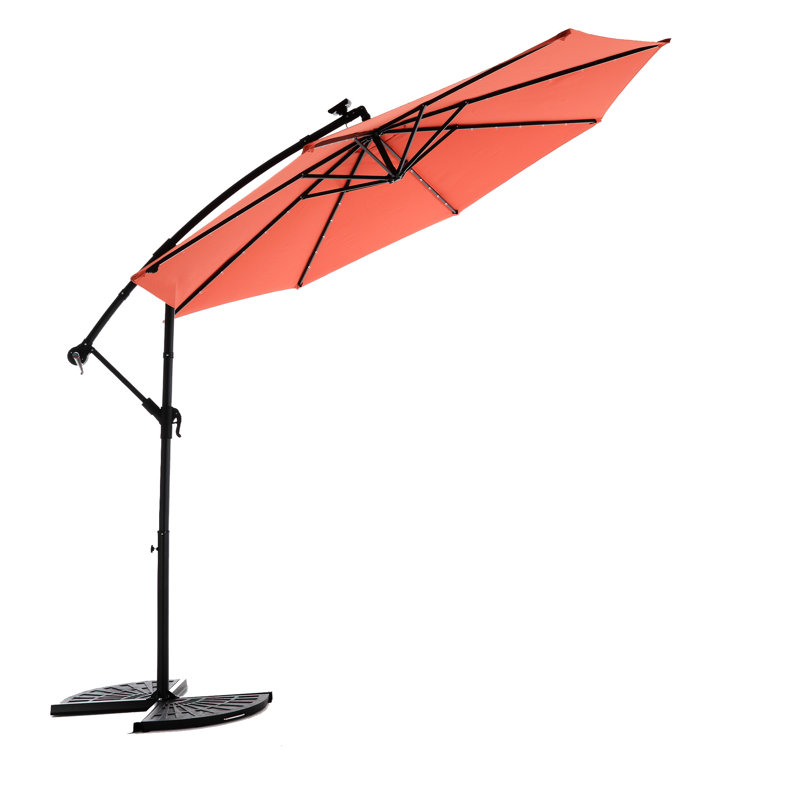 Parasol à DEL 10 pi pour terrasse - Orange 40 lumières, base transversale stable, parasol en acier thermolaqué, pour des années d'utilisation