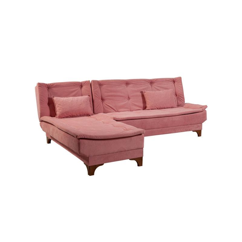 Corner Sofa-Bed, Pink Polyester Blend