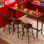 Ensemble de table de bar et de chaises pour 3, ensemble de table de salle à manger industriel de 4 pièces avec 3 tabourets de bar revêtus de polyuréthane, ensemble de table de bar pour cuisine, salle à manger, salon, bar, café, coin petit espace, brun rustique