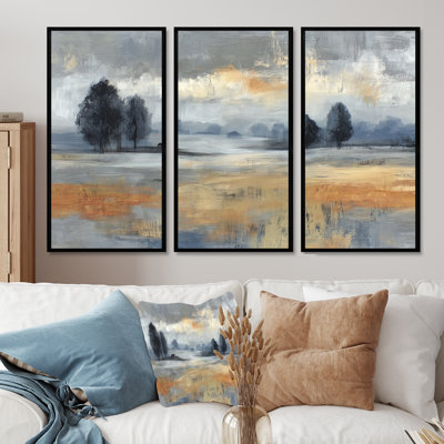 Chemin doré dans la campagne française - ensemble d'art mural paysages