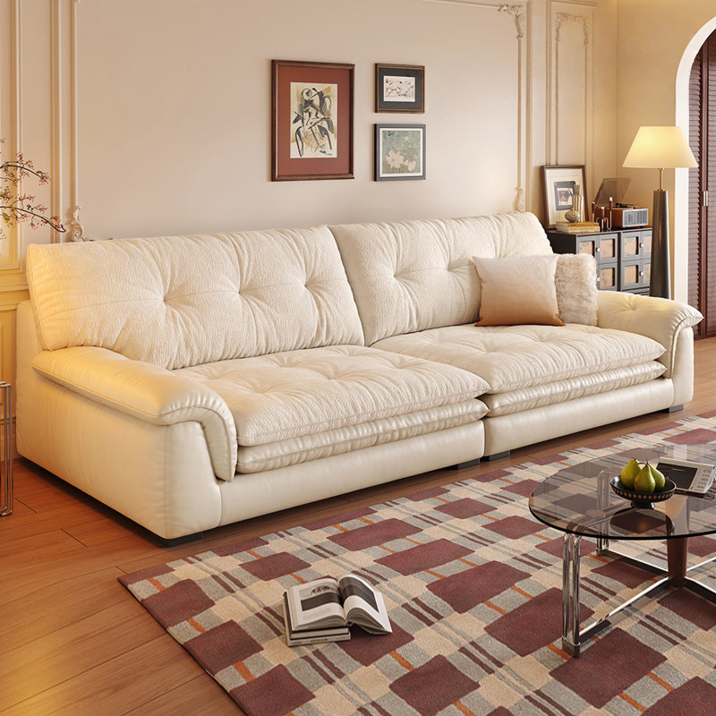 Coussin de canapé blanc modulaire en cuir véritable Fourseat, Blanc