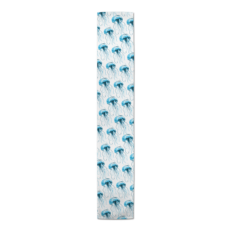 Chemin de table rectangulaire en polyester Aytana, 72 po x 16 po, Bleu clair