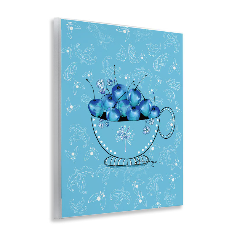 Plaque murale «Blue Cherries Teacup on Florals», conception par Susan Lugar