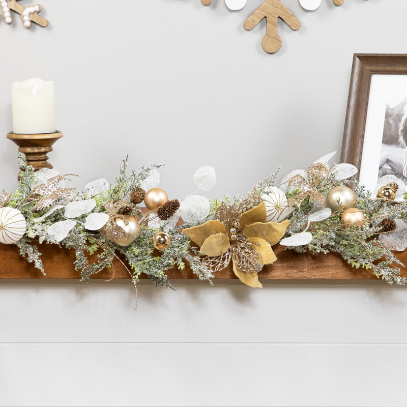 Glittered Poinsettia And Ornaments Artificial Christmas Garland - 6' X 7" - Unlit