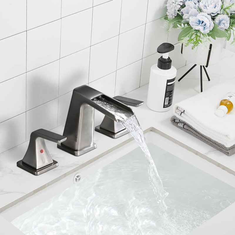 Robinet de salle de bain à large entraxe avec bonde, Nickel brossé, 1.5